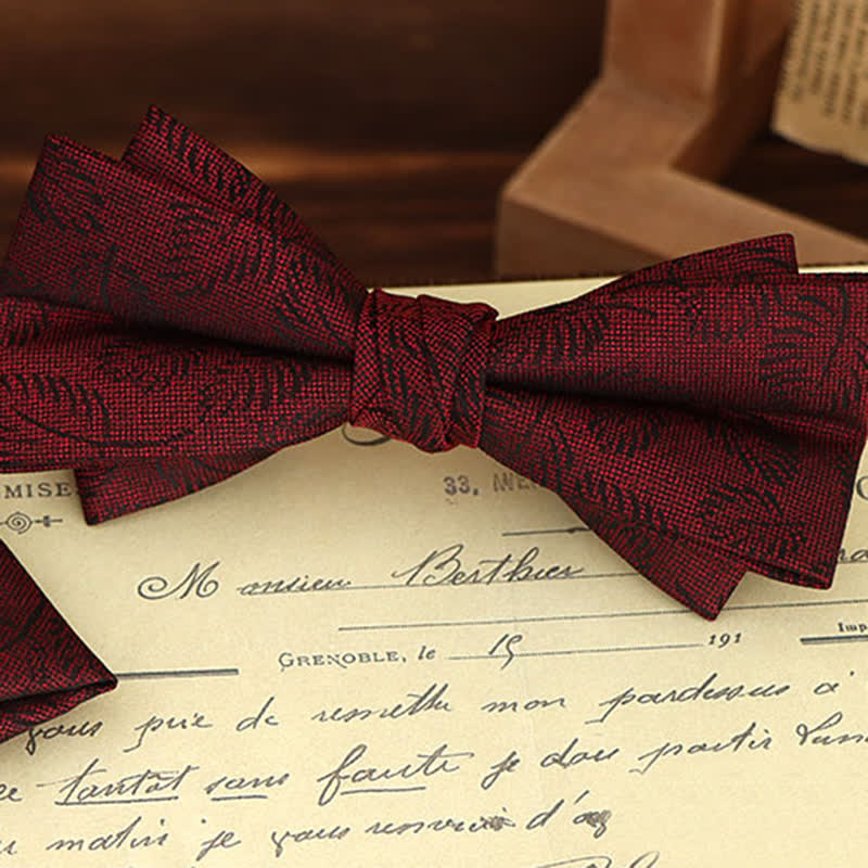 Lot de 2 mouchoirs et nœuds papillon à motif floral bordeaux pour homme