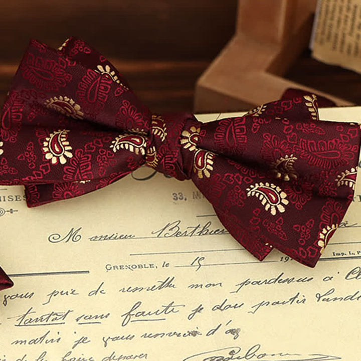 Lot de 2 mouchoirs et nœuds papillon à motif floral bordeaux pour homme
