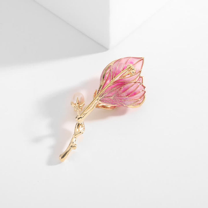Broche en émail pour femme en forme de fleur de magnolia