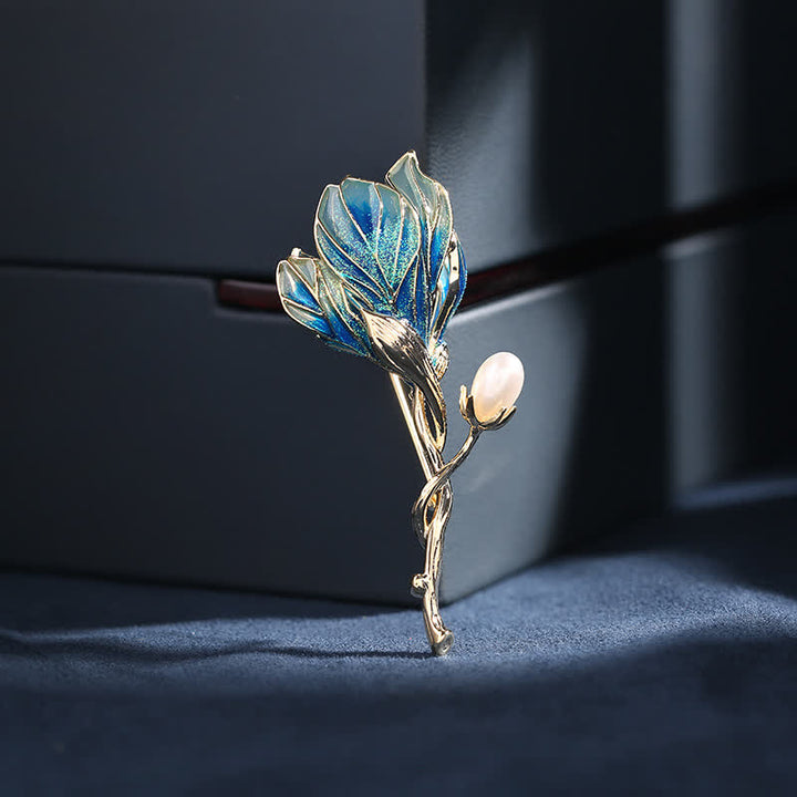 Broche en émail pour femme en forme de fleur de magnolia