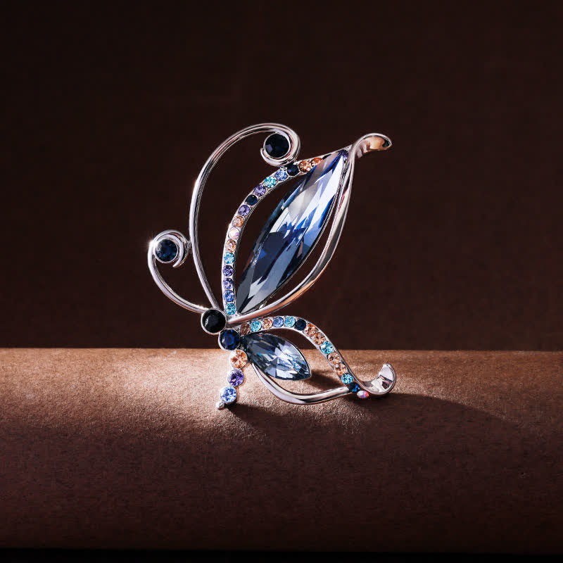 Broche papillon en cristal bleu strass pour femme