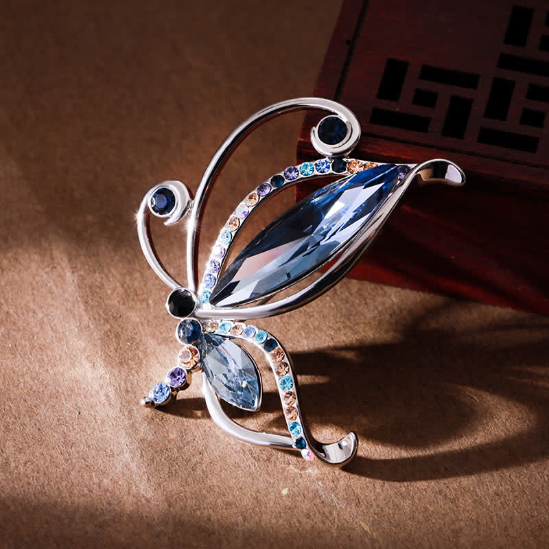Broche papillon en cristal bleu strass pour femme