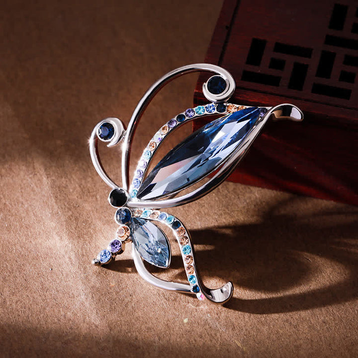 Broche papillon en cristal bleu strass pour femme
