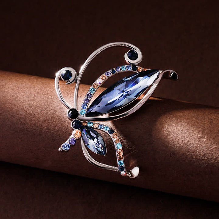 Broche papillon en cristal bleu strass pour femme