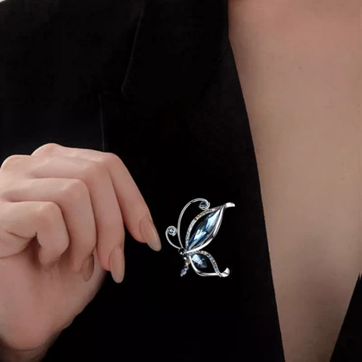 Broche papillon en cristal bleu strass pour femme