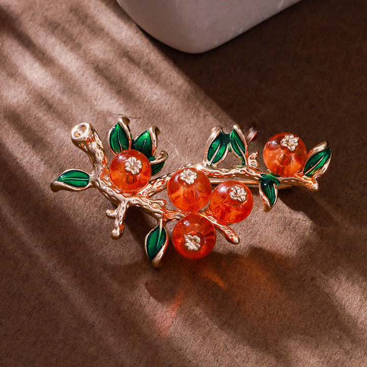 Broche porte-bonheur en forme d'arbre à kaki pour femme