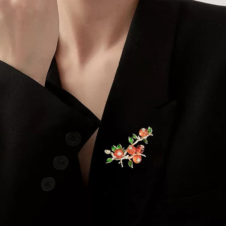 Broche porte-bonheur en forme d'arbre à kaki pour femme