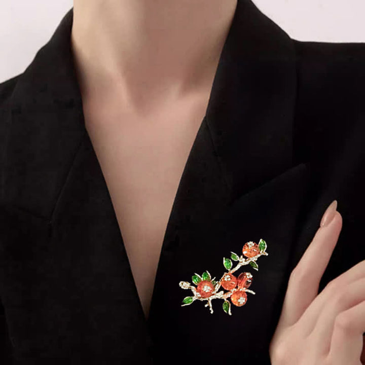 Broche porte-bonheur en forme d'arbre à kaki pour femme