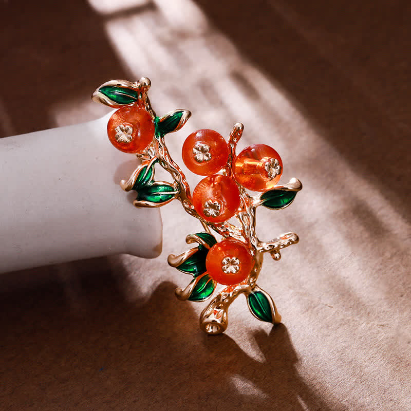 Broche porte-bonheur en forme d'arbre à kaki pour femme