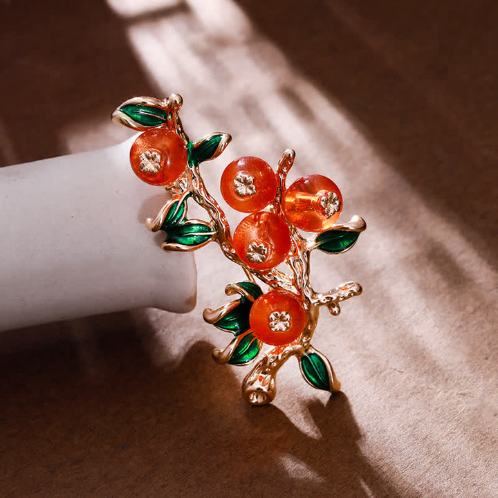 Broche porte-bonheur en forme d'arbre à kaki pour femme