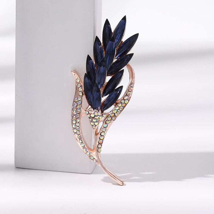Broche en strass pour femme en forme d'épi de blé doré