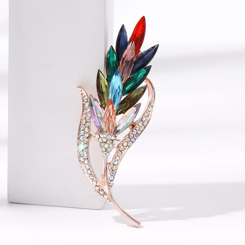 Broche en strass pour femme en forme d'épi de blé doré