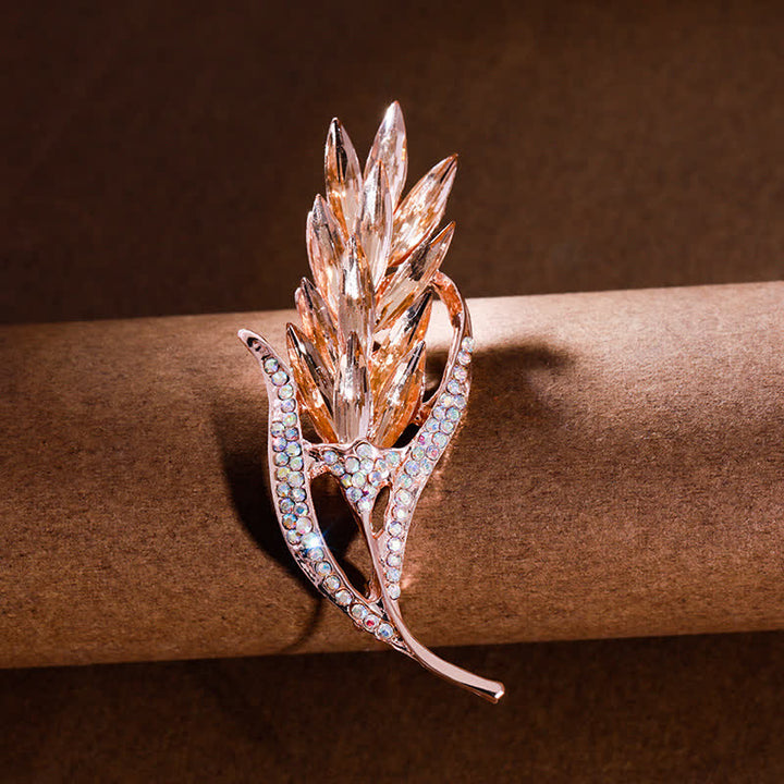 Broche en strass pour femme en forme d'épi de blé doré