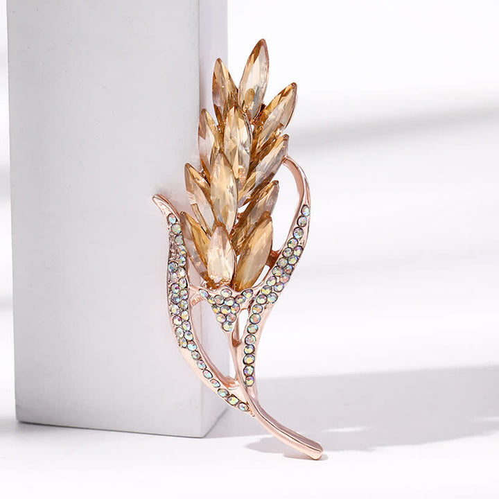 Broche en strass pour femme en forme d'épi de blé doré