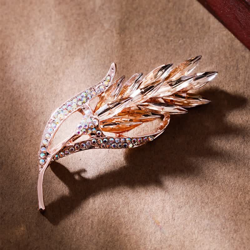 Broche en strass pour femme en forme d'épi de blé doré