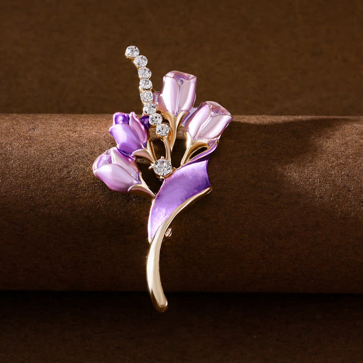 élégante Broche en émail pour femme en forme de tulipe dorée