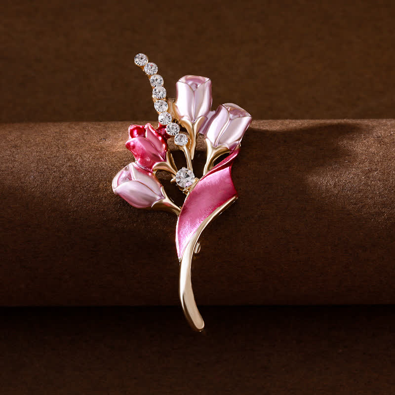 élégante Broche en émail pour femme en forme de tulipe dorée