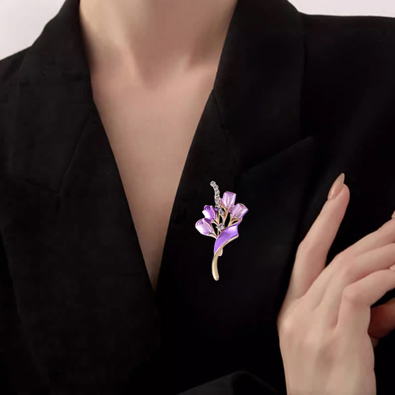 élégante Broche en émail pour femme en forme de tulipe dorée