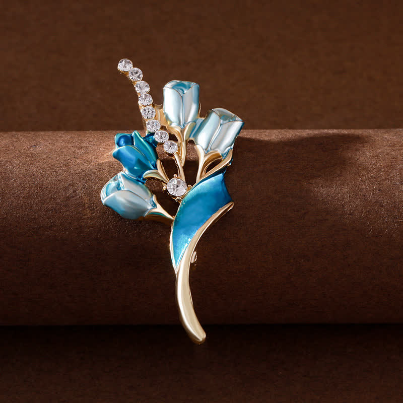 élégante Broche en émail pour femme en forme de tulipe dorée