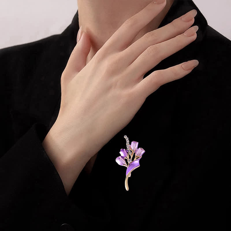 élégante Broche en émail pour femme en forme de tulipe dorée