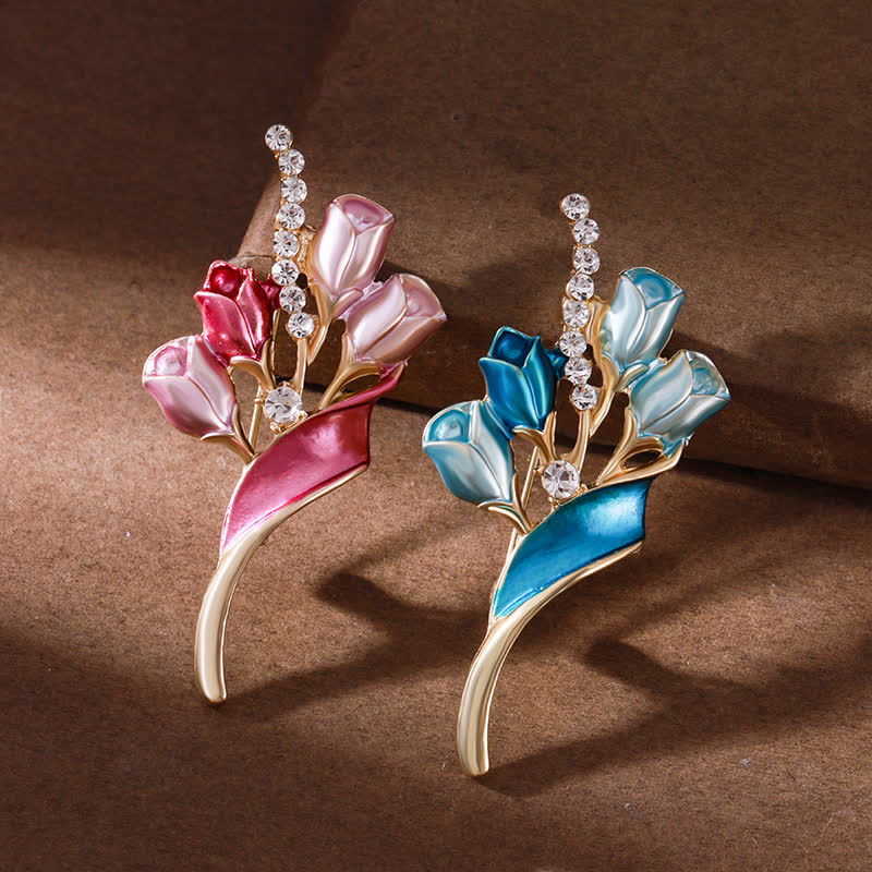 élégante Broche en émail pour femme en forme de tulipe dorée