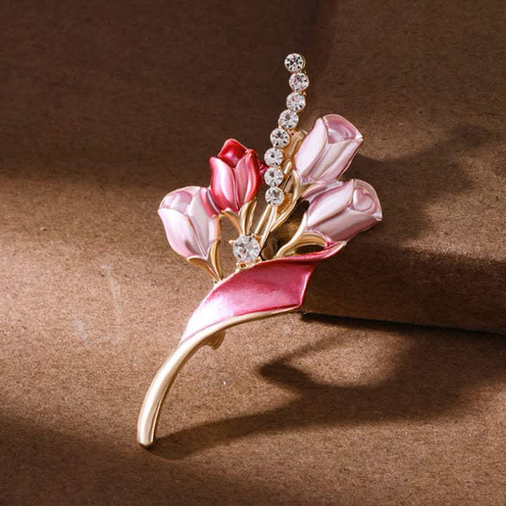 élégante Broche en émail pour femme en forme de tulipe dorée