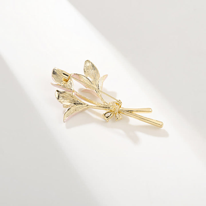 Broche en émail zircon fleur de lys rose pour femme