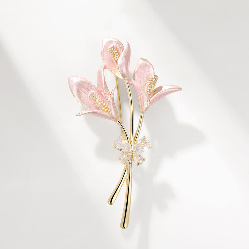 Broche en émail zircon fleur de lys rose pour femme