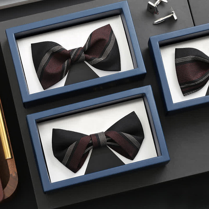 Nœud papillon formel à rayures bordeaux et noires pour homme