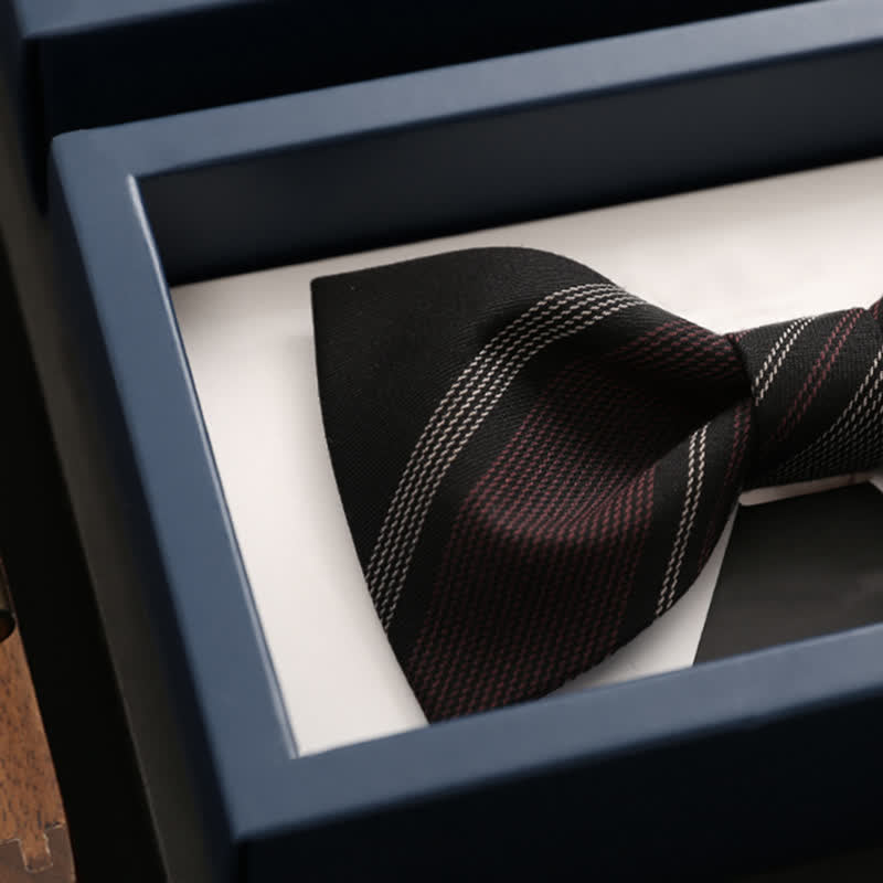 Nœud papillon formel à rayures bordeaux et noires pour homme