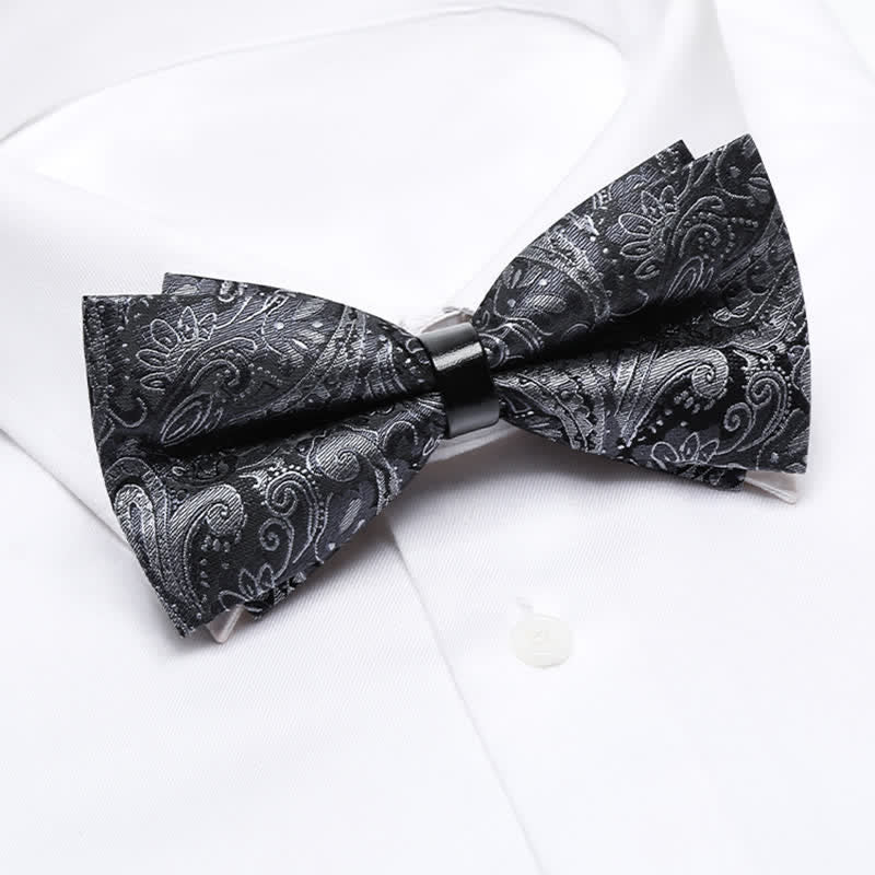 Nœud papillon luxueux à motif cachemire gris pour homme
