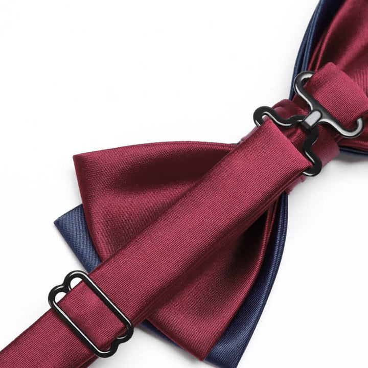 Noeud papillon double épaisseur bleu marine et bordeaux pour homme