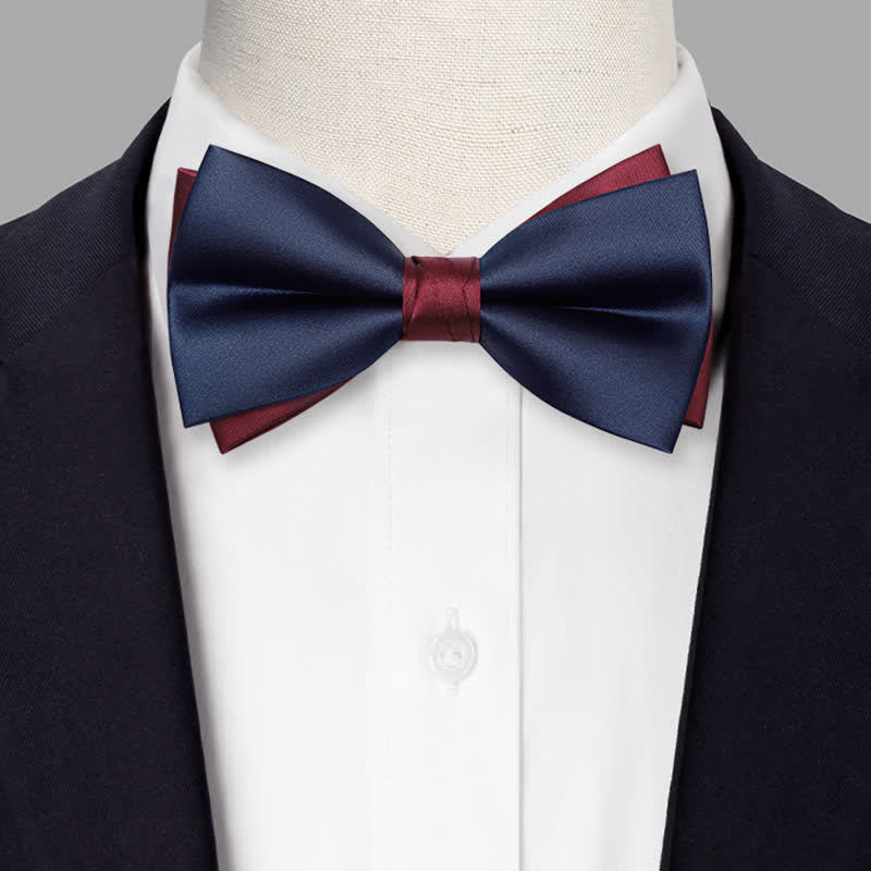 Noeud papillon double épaisseur bleu marine et bordeaux pour homme