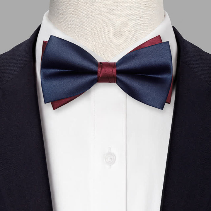 Noeud papillon double épaisseur bleu marine et bordeaux pour homme