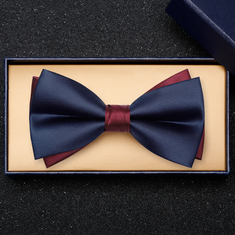 Noeud papillon double épaisseur bleu marine et bordeaux pour homme