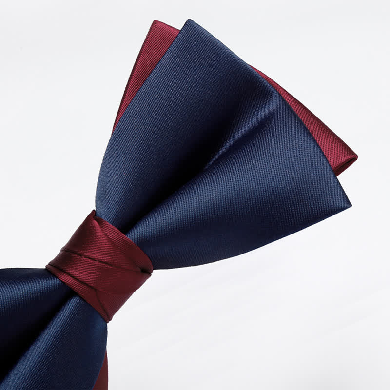 Noeud papillon double épaisseur bleu marine et bordeaux pour homme