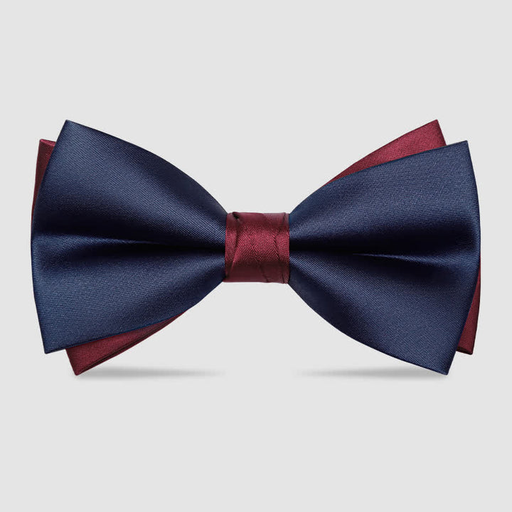 Noeud papillon double épaisseur bleu marine et bordeaux pour homme