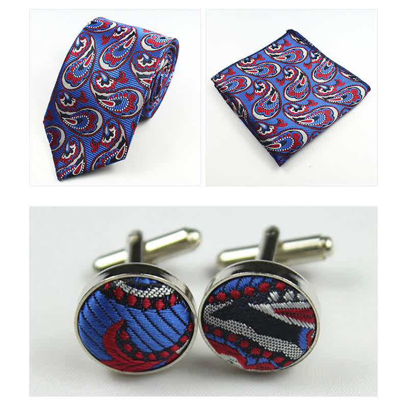 Ensemble de 3 cravates pour hommes à motif cachemire bleu roi et rouge