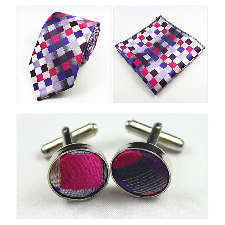 Ensemble de 3 cravates à carreaux violets et gris pour hommes