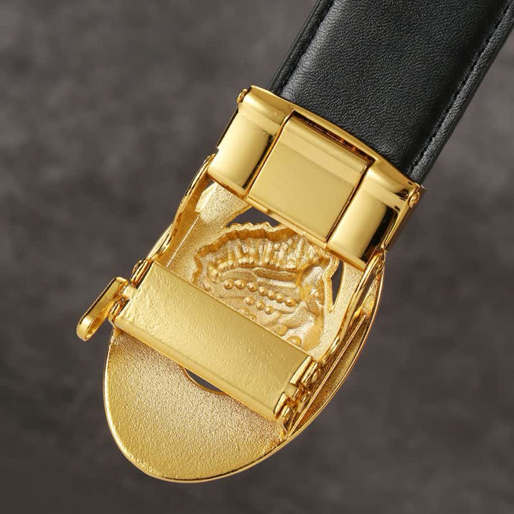 Ceinture en cuir à motif crocodile avec boucle dorée pour homme