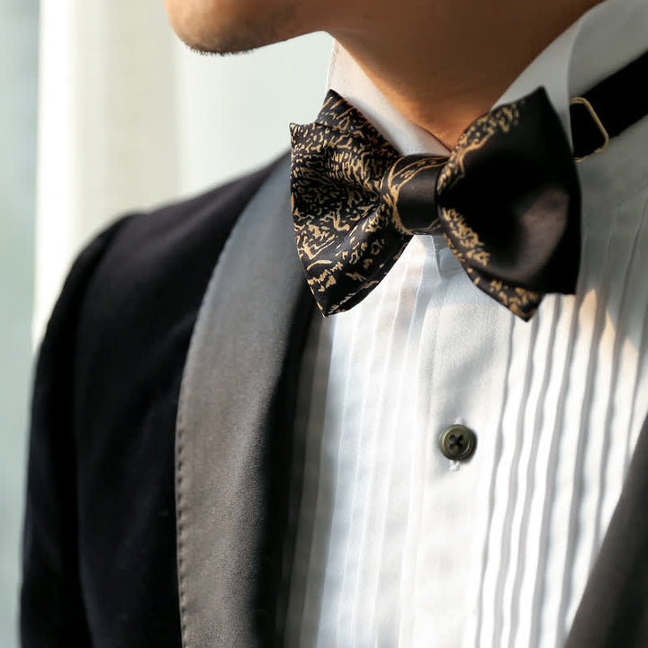 Noeud papillon noir pour homme avec peinture dorée pour mariage