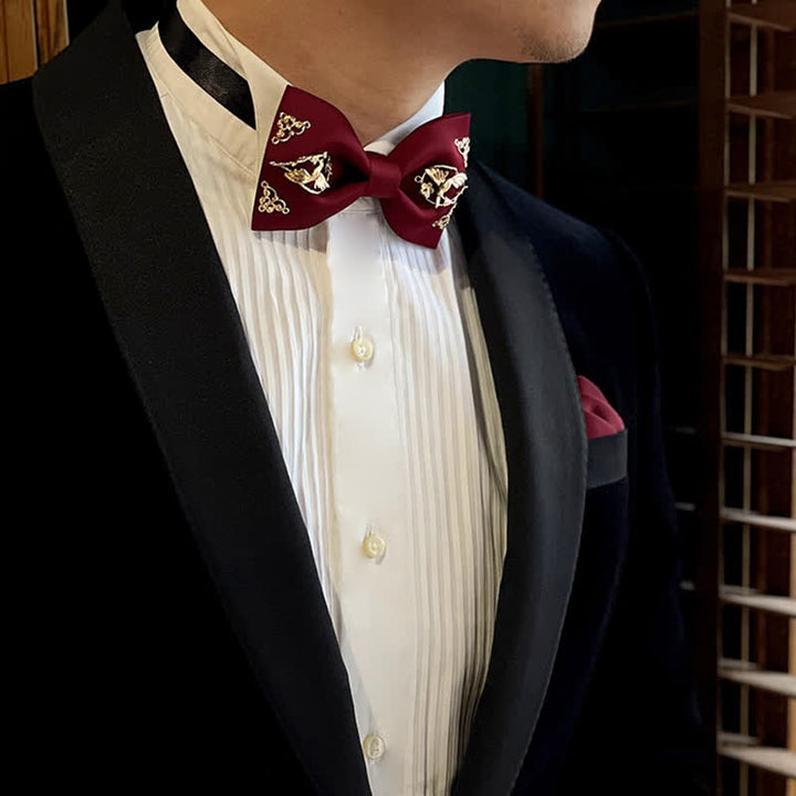 1 nœud papillon en métal doré pour homme avec motif d'oiseau et de fleur