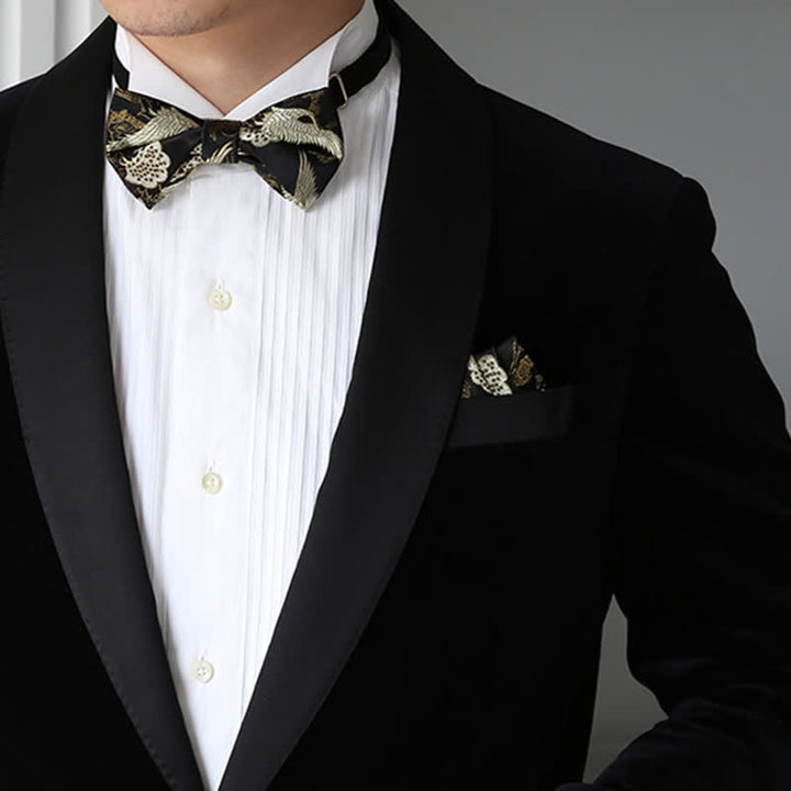 Nœud papillon de luxe en jacquard Golden Crane pour homme