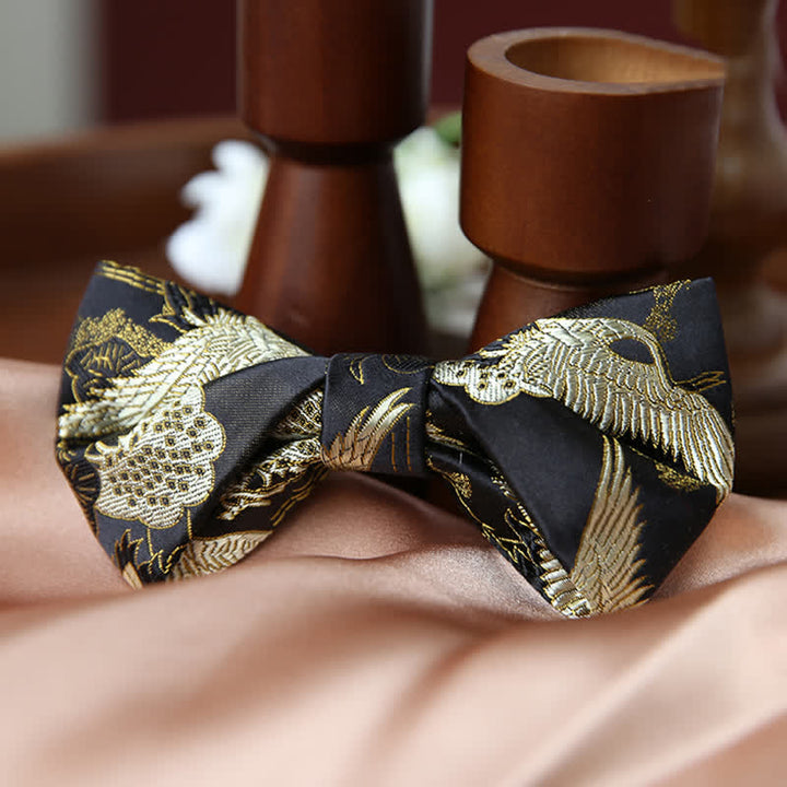 Nœud papillon de luxe en jacquard Golden Crane pour homme