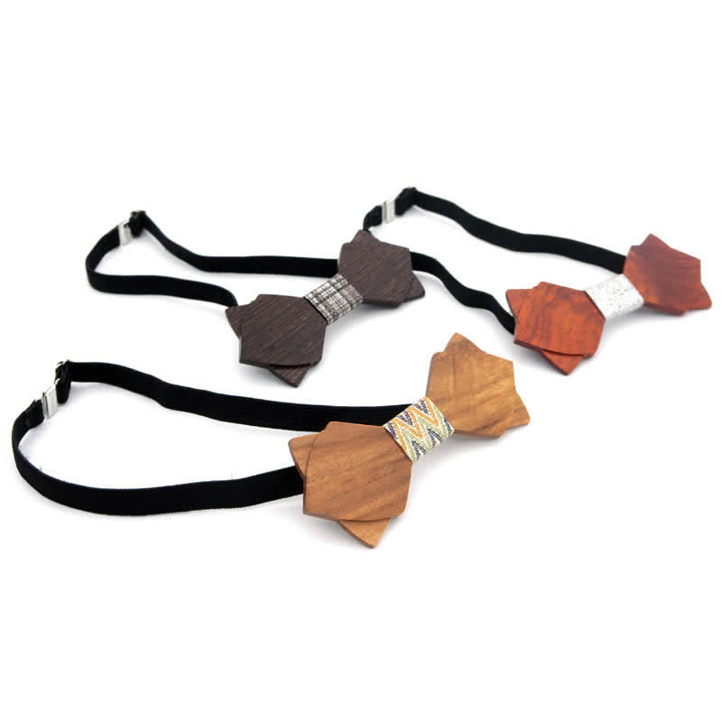 Nœud papillon double épaisseur en bois pour homme, style vintage classique