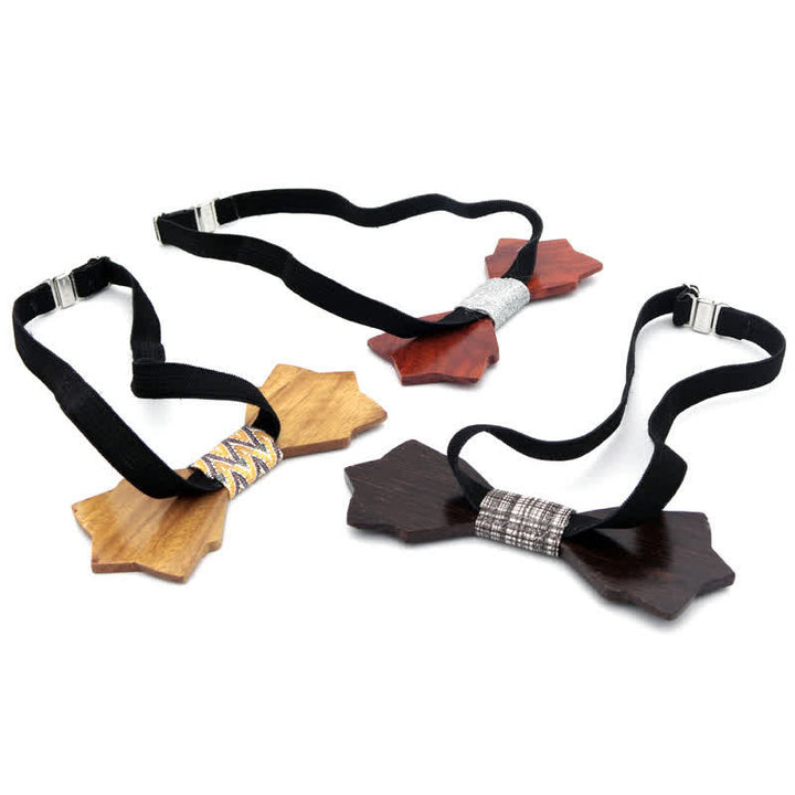 Nœud papillon double épaisseur en bois pour homme, style vintage classique