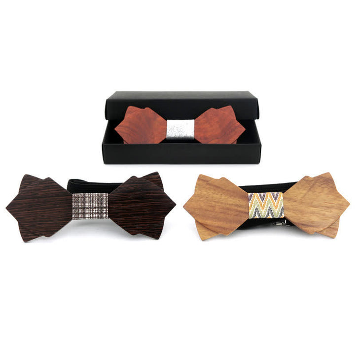 Nœud papillon double épaisseur en bois pour homme, style vintage classique