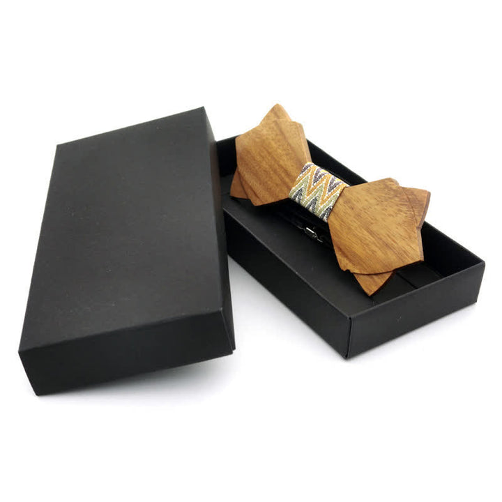 Nœud papillon double épaisseur en bois pour homme, style vintage classique