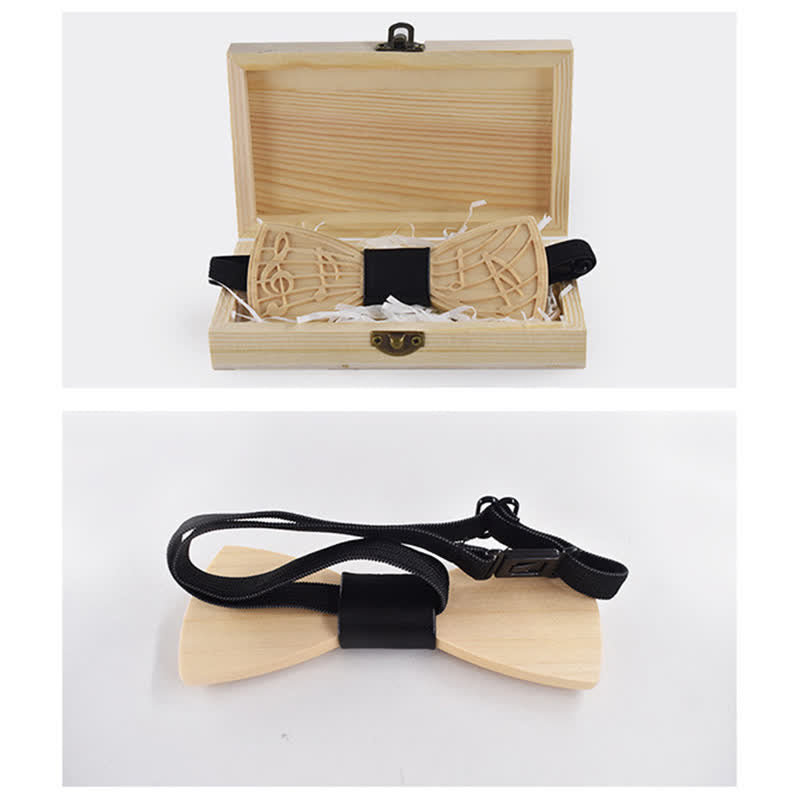 Nœud papillon en bois gravé avec musique fantaisie pour homme
