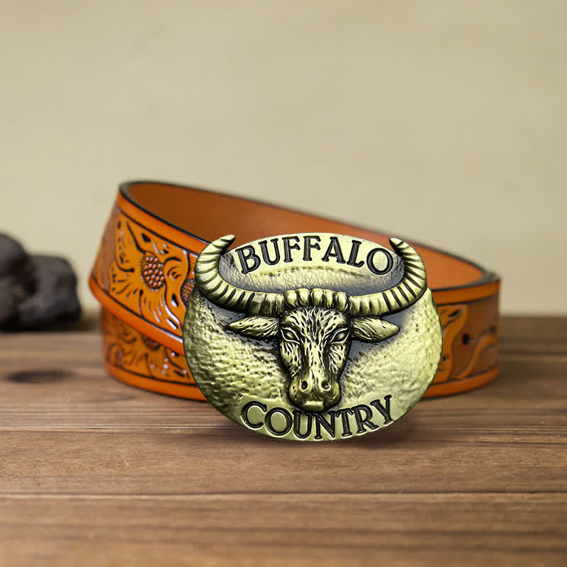 Ceinture en cuir à boucle Buffalo Country DIY pour homme